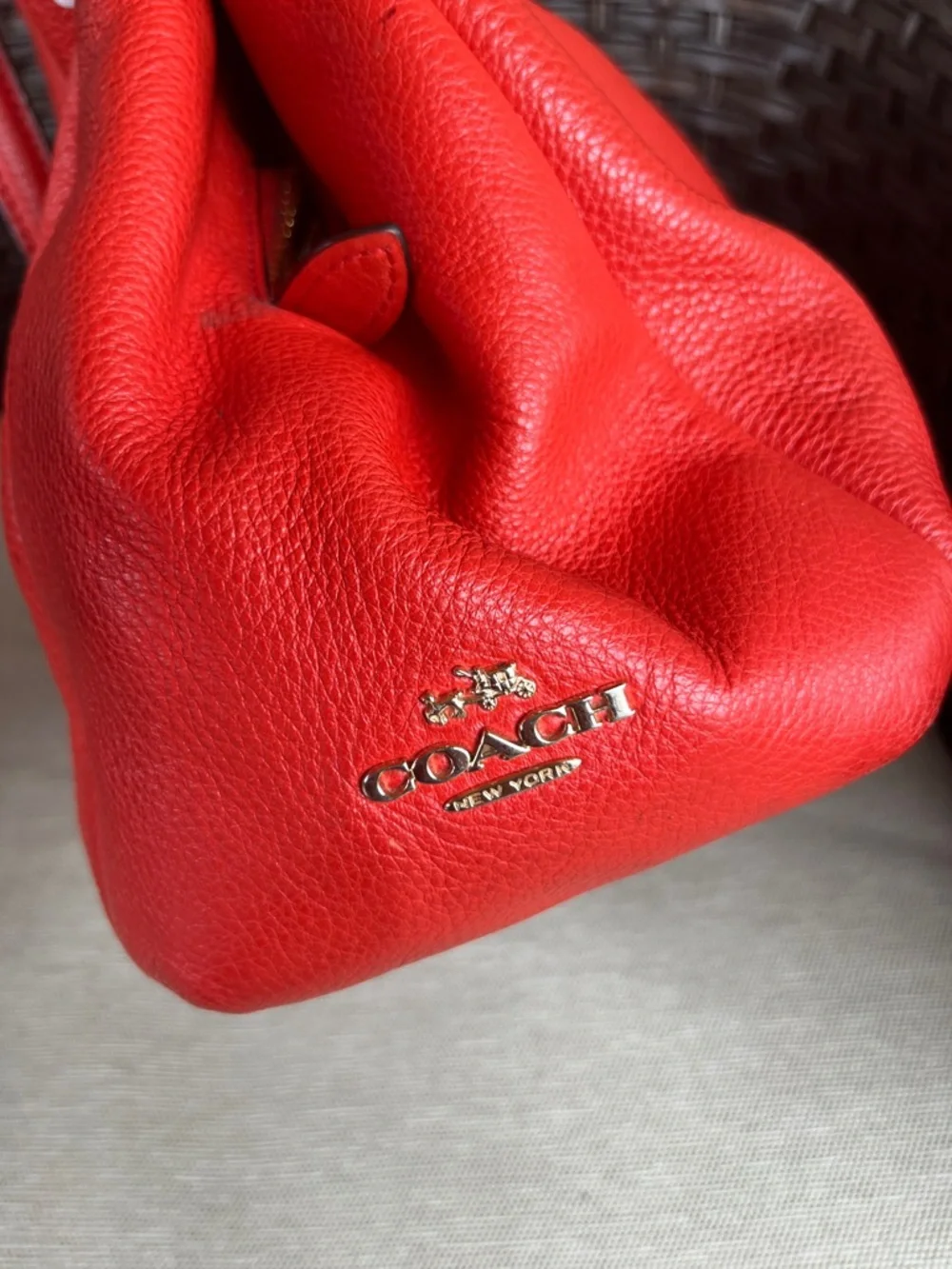 Coach Phoebe Red Leather Shoulder Bag with Gold Hardware